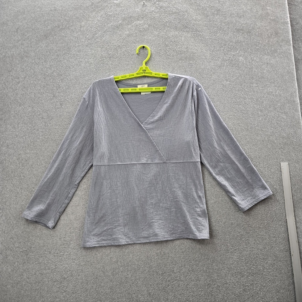J. Jill Women Blouse L Gray V-Neck Pullover Jacquard Pullover